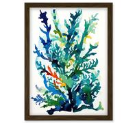 Artery8 Seaweed Plant Abstract Folk Art Artwork Framed Wall Art Print A4