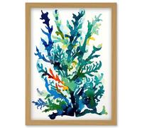 Artery8 Seaweed Plant Abstract Folk Art Artwork Framed Wall Art Print A4