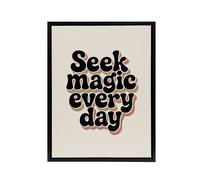 Artery8 Seek Magic Every Day Funky Retro Typography Framed Canvas Art Print in Beige | Size: W12" x H16" Artery8 Beige W12" x H16"