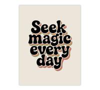 Artery8 Seek Magic Every Day Funky Retro Typography Wall Art Print in Beige | Size: W24" x H32" Artery8 Beige W24" x H32"