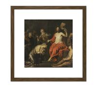 Artery8 Seghers Christ & Penitent Sinners Painting 8X8 Inch Square Wooden Framed Wall Art Print Picture with Mount in Brown Artery8 Brown