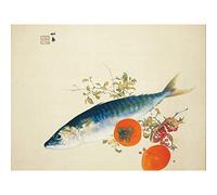 Artery8 Seiho Autumn Fattens Fish Ripens Wild Fruits Japanese Painting Premium Wall Art Canvas Print 18X24 Inch