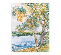 Artery8 Seine Paris River Bank Autumn Tree Watercolour Living Room Large Wall Art Poster Print Thick Paper 18X24 Inch