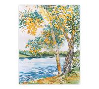 Artery8 Seine Paris River Bank Autumn Tree Watercolour Wall Art Print | Size: W12" x H16" Artery8 Multicolor W12" x H16"