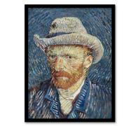 Artery8 Self Portrait Grey Felt Hat Van Gogh Vintage Framed Wall Art Print in Blue | Size: A4 Artery8 Blue A4