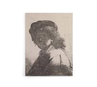 Artery8 Self portrait in a cap & scarf Rembrandt Canvas Wall Art Print in White | Size: W18" x H24" Artery8 White W18" x H24"