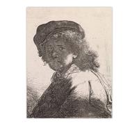 Artery8 Self portrait in a cap & scarf Rembrandt Wall Art Poster Print in White | Size: W18" x H24" Artery8 White W18" x H24"