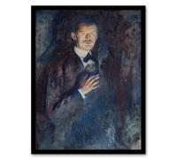 Artery8 Self Portrait with Cigarette Munch Vintage Framed Wall Art Print in Blue | Size: A4 Artery8 Blue A4