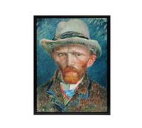 Artery8 Self Portrait With Hat Black Framed Canvas Wall Art Print 24X32 Artwork By Van Gogh : Expressive Self Portrait Artwork Perfect For Study Or Hallway Showing Introspection Strength And Colour