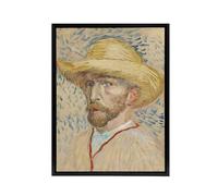 Artery8 Self Portrait with Straw Hat Black Framed Canvas Wall Art Print 12X16 Artwork By Van Gogh : Warm Expressive Portrait Ideal For Lounge Or Study Radiating Creativity Optimism And Vibrant Tone