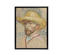 Artery8 Self Portrait with Straw Hat Van Gogh Vintage Framed Canvas Wall Art in Beige | Size: W12" x H16" Artery8 Beige W12" x H16"