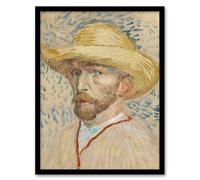 Artery8 Self Portrait with Straw Hat Van Gogh Vintage Framed Wall Art Print in Beige | Size: W12" x H16" Artery8 Beige W12" x H16"