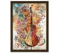 Artery8 Sensory Sonata Violin Music Note Synesthesia Shapes and Colours Modern Watercolour Illustration Artwork Framed Wall Art Print A4