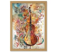 Sensory Sonata Violin Music Note Synesthesia Shapes and Colours Modern Watercolour Illustration Artwork Framed Wall Art Print A4 Artery8 Light Oak One Size