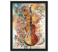 Artery8 Sensory Sonata Violin Music Note Synesthesia Shapes & Colours Modern Watercolour Illustration Artwork Framed Wall Art Print A4 in Black Artery8 Black