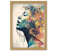 Sensual Woman Female Profile Portrait Soft Pastel Colour Modern Watercolour Painting Artwork Framed Wall Art Print A4 Artery8 Light Oak One Size