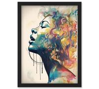 Artery8 Sensual Woman Female Profile Portrait Soft Pastel Colour Modern Watercolour Painting Artwork Framed Wall Art Print A4 in Black Artery8 Black