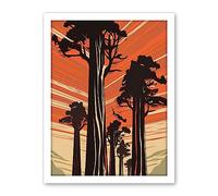 Artery8 Sequoia National Forest Large Tree Linocut Poster Artwork Framed Wall Art Print 18X24 Inch