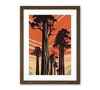 Artery8 Sequoia National Forest Large Tree Linocut Poster Artwork Framed Wall Art Print 18X24 Inch