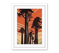 Artery8 Sequoia National Forest Large Tree Linocut Poster Artwork Framed Wall Art Print 18X24 Inch