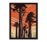 Artery8 Sequoia National Forest Large Tree Linocut Poster Artwork Framed Wall Art Print 18X24 Inch