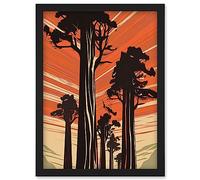 Artery8 Sequoia National Forest Large Tree Linocut Poster Artwork Framed Wall Art Print A4