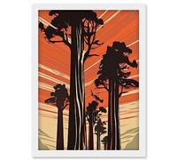 Artery8 Sequoia National Forest Large Tree Linocut Poster Artwork Framed Wall Art Print A4