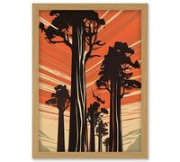 Artery8 Sequoia National Forest Large Tree Linocut Poster Artwork Framed Wall Art Print A4