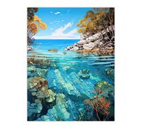 Artery8 Serene Coral Reef Bay Artwork Scenic Turquoise Seascape Unframed Wall Art Print Poster Home Decor Premium | Size: W12" x H16" Artery8 Multicolor W12" x H16"