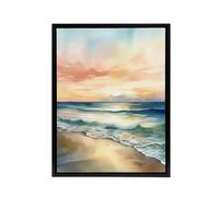 Artery8 Serene Seashore Sunset Seascape Framed Canvas Wall Art Print in Blue | Size: W24" x H32" Artery8 Blue W24" x H32"