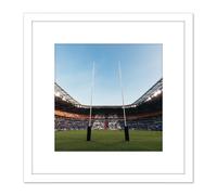 Artery8 Serer Rugby Goal Posts World Cup Stadium Sport Photo 8X8 Inch Square Wooden Framed Wall Art Print Picture with Mount in White Artery8 White