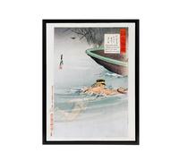 Artery8 Sergeant Kawasaki Stealing Enemy Boat Framed Canvas Wall Art Print Gekko in Blue | Size: W24" x H32" Artery8 Blue W24" x H32"