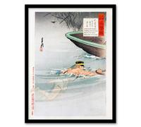 Artery8 Sergeant Kawasaki Stealing Enemy Boat Framed Wall Art Print Ogata Gekko in Blue | Size: A4 Artery8 Blue A4