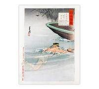 Artery8 Sergeant Kawasaki Stealing Enemy Boat Wall Art Print Ogata Gekko in Blue | Size: W24" x H32" Artery8 Blue W24" x H32"
