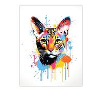 Artery8 Serval Cat Lover Gift Pet Portrait Orange Blue Pink Artwork Painting Large Wall Art Poster Print Thick Paper 18X24 Inch