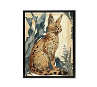 Artery8 Serval Cat With Savanna Plants Framed Canvas Wall Art Print | Size: W24" x H32" Artery8 Multicolor W24" x H32"