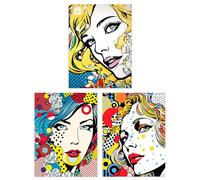 Artery8 Set of 3 A4 Pop Art Women Faces Artworks Comic Book Style Portraits with Patterns Unframed Wall Art Living Room Poster Prints Pack
