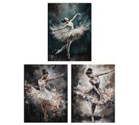 Artery8 Set of 3 Ballet Dancers Oil Paintings Graceful Ballerinas Dancing Poses Unframed Wall Art Living Room Poster Prints Pack
