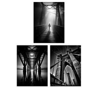 Artery8 Set of 3 Black & White Bridges Atmospheric Photographs in Different Angles Unframed Wall Art Living Room Poster Prints Pack Artery8 Grey W12" x H16"