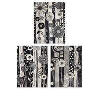 Artery8 Set of 3 Black White Pattern Folk Art Flowers A4 Size Wall Art Prints in Light Grey | Size: W12" x H16" Artery8 Light Grey W12" x H16"