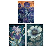 Artery8 Set of 3 Blue Flower Watercolour Paintings Elegant Iris Spring Bloom Floral Artwork Unframed Wall Art Living Room Poster Prints Pack Artery8 Blue W12" x H16"