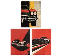 Set of 3 Classic Sports Cars Bold Red Pop Art 12X16" Wall Art Prints Artery8 Red W12 inch x H16 inch