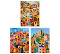 Artery8 Set of 3 Colourful Moroccan Cityscape Paintings 12X16" Wall Art Prints | Size: W12" x H16" Artery8 Multicolor W12" x H16"
