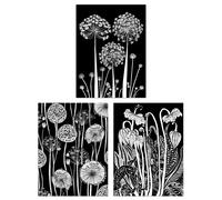 Artery8 Set of 3 Elegant Allium & Arisaema Flowers Artwork Paintings White on Black Unframed Wall Art Living Room Poster Prints Pack Artery8 Black W12" x H16"
