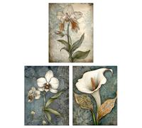 Artery8 Set of 3 Elegant Single Calla Lily and Orchids Flowers Calming Art Deco Style Artwork Unframed Wall Art Living Room Poster Prints Pack