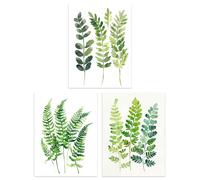 Artery8 Set of 3 Fern Fronds Leaves Botanical Watercolour Living Room 12X16 Inch Wall Art Prints Pack