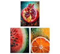Artery8 Set of 3 Fruit Paintings Study Orange Pomegranate Watermelon Unframed Wall Art Living Room Poster Prints Pack