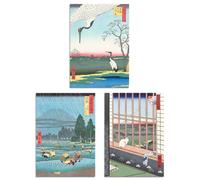 Artery8 Set of 3 Hiroshige Ricefields Green Blue Japanese Wall Art Prints | Size: A4 Artery8 Blue A4