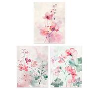 Artery8 Set of 3 Light Watercolour Geranium Flowers 12X16" Wall Art Prints in Light Pink | Size: W12" x H16" Artery8 Light Pink W12" x H16"