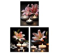 Artery8 Set of 3 Lilies with Zen Stones and Candles Tranquil Spa Atmosphere Photographs Bathroom Decor Unframed Wall Art Living Room Poster Prints Pack